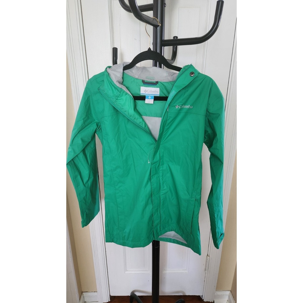 Columbia Green Full Zip Pocket Hooded Windbreaker Jacket Youth Size L (14-16)